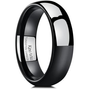 King Will Tungsten Carbide Wedding Band for Men Women Promise Rings for Couples Domed High Polish(Black-6mm)