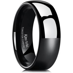 King Will Tungsten Carbide Wedding Band for Men Women Promise Rings for Couples Domed High Polish(Black-7mm)