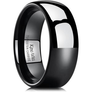 King Will Tungsten Carbide Wedding Band for Men Women Promise Rings for Couples Domed High Polish(Black-8mm)