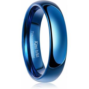 King Will Tungsten Carbide Wedding Band for Men Women Promise Rings for Couples Domed High Polish(Blue-6mm)