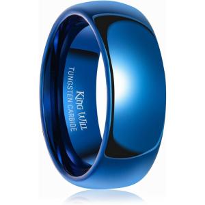 King Will Tungsten Carbide Wedding Band for Men Women Promise Rings for Couples Domed High Polish(Blue-8mm)