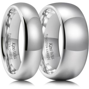 King Will Tungsten Carbide Wedding Band for Men Women Promise Rings for Couples Domed High Polish(Silver 2PC-6mm & 8mm)