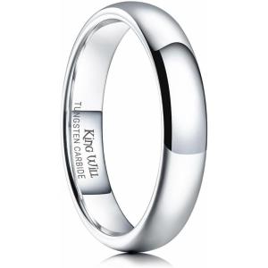 King Will Tungsten Carbide Wedding Band for Men Women Promise Rings for Couples Domed High Polish(Silver-4mm)