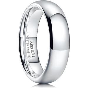 King Will Tungsten Carbide Wedding Band for Men Women Promise Rings for Couples Domed High Polish(Silver-6mm)