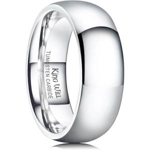 King Will Tungsten Carbide Wedding Band for Men Women Promise Rings for Couples Domed High Polish(Silver-8mm)