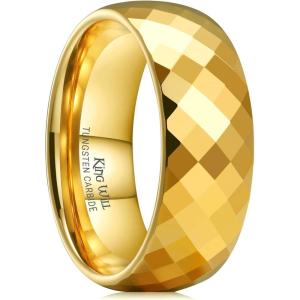 King Will Tungsten Carbide Wedding Band for Men Women-4/6/8mm Width 14K Gold Plated Tungsten Wedding Ring Matte Brushed & High Polished Style Comfort Fit Wedding Band Size 6-14(F-8mm Multi-Faceted)
