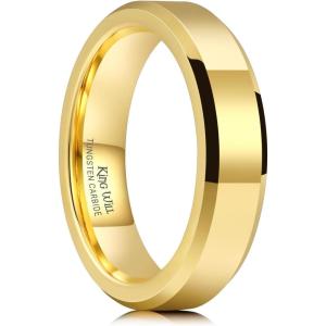 King Will Tungsten Carbide Wedding Band for Men Women-4/6/8mm Width 14K Gold Plated Tungsten Wedding Ring Matte Brushed & High Polished Style Comfort Fit Wedding Band Size 6-14(C-5mm Polish)
