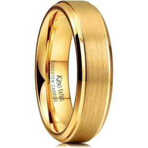 King Will Tungsten Carbide Wedding Band for Men Women-4/6/8mm Width 14K Gold Plated Tungsten Wedding Ring Matte Brushed & High Polished Style Comfort Fit Wedding Band Size 6-14(A-6mm)