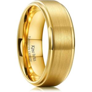 King Will Tungsten Carbide Wedding Band for Men Women-4/6/8mm Width 14K Gold Plated Tungsten Wedding Ring Matte Brushed & High Polished Style Comfort Fit Wedding Band Size 6-14(A-8mm)