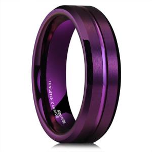 King Will Tungsten Carbide Wedding Band for Men Women-6/8/10mm Width Multicolor Available with Grooved Center Wedding Ring Suitable for Work, Gym Comfort Fit Size 4-16(Purple-6mm)