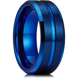 King Will Tungsten Carbide Wedding Band for Men Women-6/8/10mm Width Multicolor Available with Grooved Center Wedding Ring Suitable for Work, Gym Comfort Fit Size 4-16(Blue)