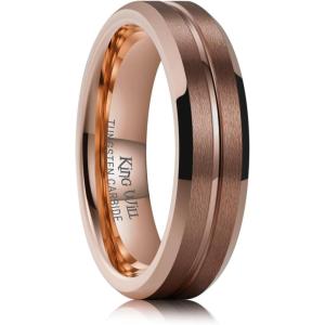 King Will Tungsten Carbide Wedding Band for Men Women-6/8/10mm Width Multicolor Available with Grooved Center Wedding Ring Suitable for Work, Gym Comfort Fit Size 4-16(Brown-6mm)