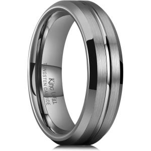 King Will Tungsten Carbide Wedding Band for Men Women-6/8/10mm Width Multicolor Available with Grooved Center Wedding Ring Suitable for Work, Gym Comfort Fit Size 4-16(Gunmetal Gray-6mm)