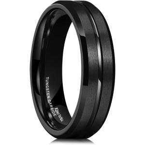 King Will Tungsten Carbide Wedding Band for Men Women-6/8/10mm Width Multicolor Available with Grooved Center Wedding Ring Suitable for Work, Gym Comfort Fit Size 4-16(A-Black-6mm)