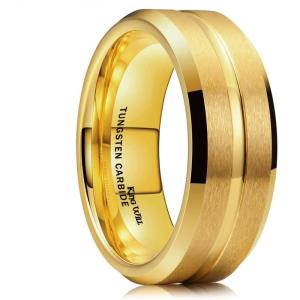King Will Tungsten Carbide Wedding Band for Men Women-6/8/10mm Width Multicolor Available with Grooved Center Wedding Ring Suitable for Work, Gym Comfort Fit Size 4-16(Gold-8mm)