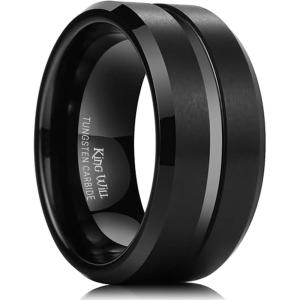 King Will Tungsten Carbide Wedding Band for Men Women-6/8/10mm Width Multicolor Available with Grooved Center Wedding Ring Suitable for Work, Gym Comfort Fit Size 4-16(A-Black-10mm)