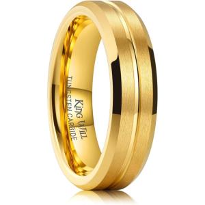 King Will Tungsten Carbide Wedding Band for Men Women-6/8/10mm Width Multicolor Available with Grooved Center Wedding Ring Suitable for Work, Gym Comfort Fit Size 4-16(Gold-6mm)