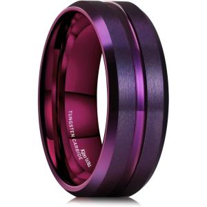 King Will Tungsten Carbide Wedding Band for Men Women-6/8/10mm Width Multicolor Available with Grooved Center Wedding Ring Suitable for Work, Gym Comfort Fit Size 4-16(Purple-8mm)