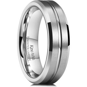 King Will Tungsten Carbide Wedding Band for Men Women-6/8/10mm Width Multicolor Available with Grooved Center Wedding Ring Suitable for Work, Gym Comfort Fit Size 4-16(Silver-6mm)