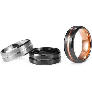 King Will Tungsten Carbide Wedding Band for Men Women-6/8/10mm Width Multicolor Available with Grooved Center Wedding Ring Suitable for Work, Gym Comfort Fit Size 4-16(Black Silver Rose Gold)