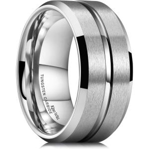 King Will Tungsten Carbide Wedding Band for Men Women-6/8/10mm Width Multicolor Available with Grooved Center Wedding Ring Suitable for Work, Gym Comfort Fit Size 4-16(Silver-10mm)