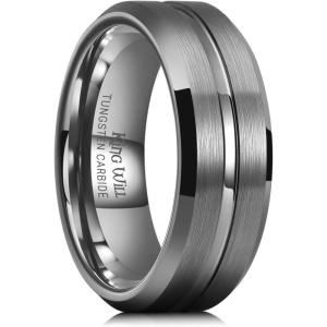 King Will Tungsten Carbide Wedding Band for Men Women-6/8/10mm Width Multicolor Available with Grooved Center Wedding Ring Suitable for Work, Gym Comfort Fit Size 4-16(Gun Grey-8mm)