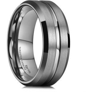King Will Tungsten Carbide Wedding Band for Men Women-6/8/10mm Width Multicolor Available with Grooved Center Wedding Ring Suitable for Work, Gym Comfort Fit Size 4-16(Gunmetal Gray-8mm)