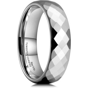 King Will Tungsten Carbide Wedding Ring for Men Women Promise Ring for Couple 2mm/4mm/6mm Black/Silver/Gold/Rose Gold Multi-faceted Shining Luster High Polished Wedding Band Comfort Fit(Silver-6mm)