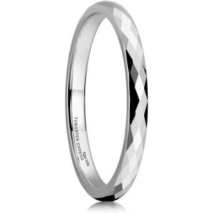 King Will Tungsten Carbide Wedding Ring for Men Women Promise Ring for Couple 2mm/4mm/6mm Black/Silver/Gold/Rose Gold Multi-faceted Shining Luster High Polished Wedding Band Comfort Fit(Silver-2mm)