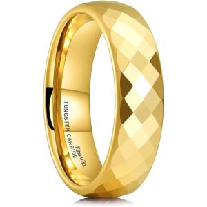 King Will Tungsten Carbide Wedding Ring for Men Women Promise Ring for Couple 2mm/4mm/6mm Black/Silver/Gold/Rose Gold Multi-faceted Shining Luster High Polished Wedding Band Comfort Fit(Gold-6mm)