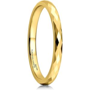 King Will Tungsten Carbide Wedding Ring for Men Women Promise Ring for Couple 2mm/4mm/6mm Black/Silver/Gold/Rose Gold Multi-faceted Shining Luster High Polished Wedding Band Comfort Fit(Gold-2mm)
