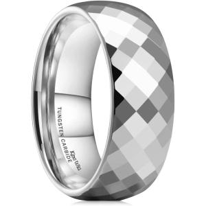 King Will Tungsten Carbide Wedding Ring for Men Women Promise Ring for Couple 2mm/4mm/6mm Black/Silver/Gold/Rose Gold Multi-faceted Shining Luster High Polished Wedding Band Comfort Fit(Silver 8mm)