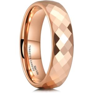 King Will Tungsten Carbide Wedding Ring for Men Women Promise Ring for Couple 2mm/4mm/6mm Black/Silver/Gold/Rose Gold Multi-faceted Shining Luster High Polished Wedding Band Comfort Fit(Rose Gold-6mm)