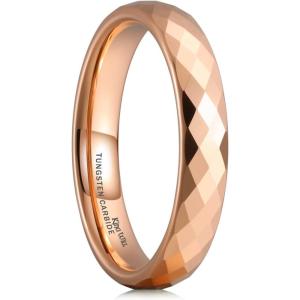 King Will Tungsten Carbide Wedding Ring for Men Women Promise Ring for Couple 2mm/4mm/6mm Black/Silver/Gold/Rose Gold Multi-faceted Shining Luster High Polished Wedding Band Comfort Fit(Rose Gold-4mm)