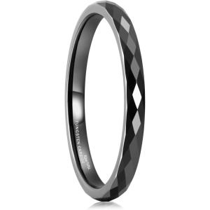 King Will Tungsten Carbide Wedding Ring for Men Women Promise Ring for Couple 2mm/4mm/6mm Black/Silver/Gold/Rose Gold Multi-faceted Shining Luster High Polished Wedding Band Comfort Fit(Black-2mm)