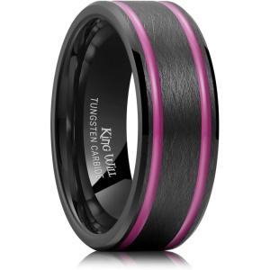 King Will Tungsten Rings for Men Two Tone Grooved Mens Wedding Band Cool Promise Engagement Matte Finished Beveled Edge(Black & Purple Two Groove)