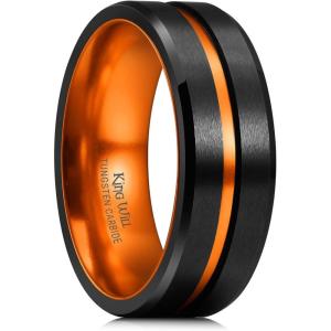 King Will Tungsten Rings for Men Two Tone Grooved Mens Wedding Band Cool Promise Engagement Matte Finished Beveled Edge(Orange)