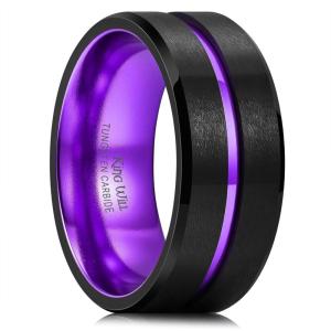 King Will Tungsten Rings for Men Two Tone Grooved Mens Wedding Band Cool Promise Engagement Matte Finished Beveled Edge(Purple 10mm)