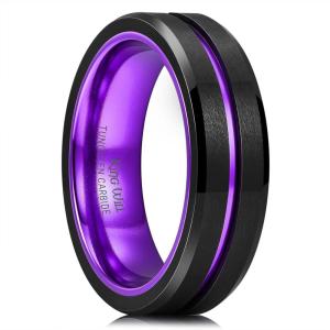 King Will Tungsten Rings for Men Two Tone Grooved Mens Wedding Band Cool Promise Engagement Matte Finished Beveled Edge(Purple 6mm)