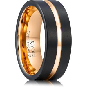 King Will Tungsten Rings for Men Two Tone Grooved Mens Wedding Band Cool Promise Engagement Matte Finished Beveled Edge(Rose Gold)