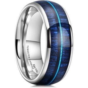 King Will Tungsten Wedding Band for Men 8mm Domed Ring Arrow/Guitar String Inlay Promise Ring for Him Comfort Fit(A-Blue & Silver)