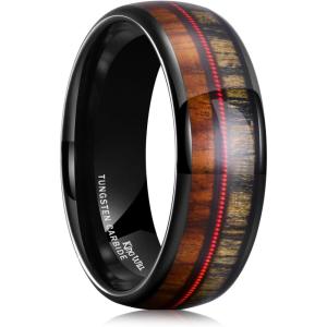 King Will Tungsten Wedding Band for Men 8mm Domed Ring Arrow/Guitar String Inlay Promise Ring for Him Comfort Fit(A-Brown & Black)