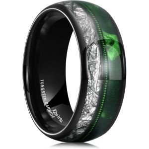 King Will Tungsten Wedding Band for Men 8mm Domed Ring Arrow/Guitar String Inlay Promise Ring for Him Comfort Fit(A-Green & Silver & Black)