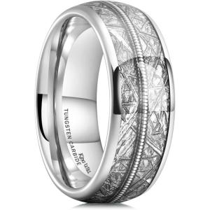 King Will Tungsten Wedding Band for Men 8mm Domed Ring Arrow/Guitar String Inlay Promise Ring for Him Comfort Fit(A-Silver)