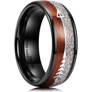 King Will Tungsten Wedding Band for Men 8mm Domed Ring Arrow/Guitar String Inlay Promise Ring for Him Comfort Fit(B-Black)