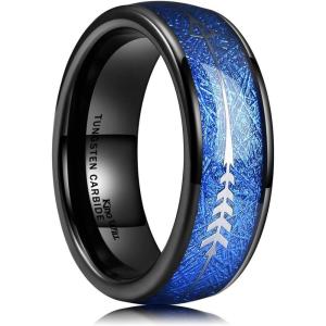 King Will Tungsten Wedding Band for Men 8mm Domed Ring Arrow/Guitar String Inlay Promise Ring for Him Comfort Fit(B-Blue)