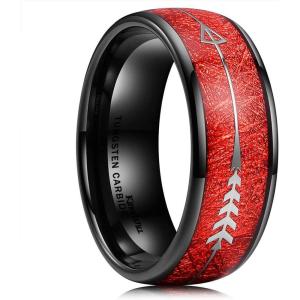 King Will Tungsten Wedding Band for Men 8mm Domed Ring Arrow/Guitar String Inlay Promise Ring for Him Comfort Fit(B-Red)