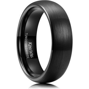 King Will Wedding Band for Men Women, 2/4/6/7/8mm Domed Matte Brushed Tungsten Carbide Rings, Solid/Dual Color Engagement Rings, Comfort Fit(Black-6mm)