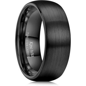 King Will Wedding Band for Men Women, 2/4/6/7/8mm Domed Matte Brushed Tungsten Carbide Rings, Solid/Dual Color Engagement Rings, Comfort Fit(Black-8mm)