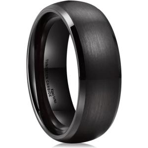 King Will Wedding Band for Men Women, 2/4/6/7/8mm Domed Matte Brushed Tungsten Carbide Rings, Solid/Dual Color Engagement Rings, Comfort Fit(Black&Polished Edge-8mm)
